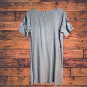5 for $25🔥Madewell Navy Pinstriped Lace Up‎ Sleeve Dress XS